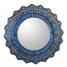 Glass Mirror Reverse Painted Blue Floral 'Bluebells' NOVICA Peru    382176497527